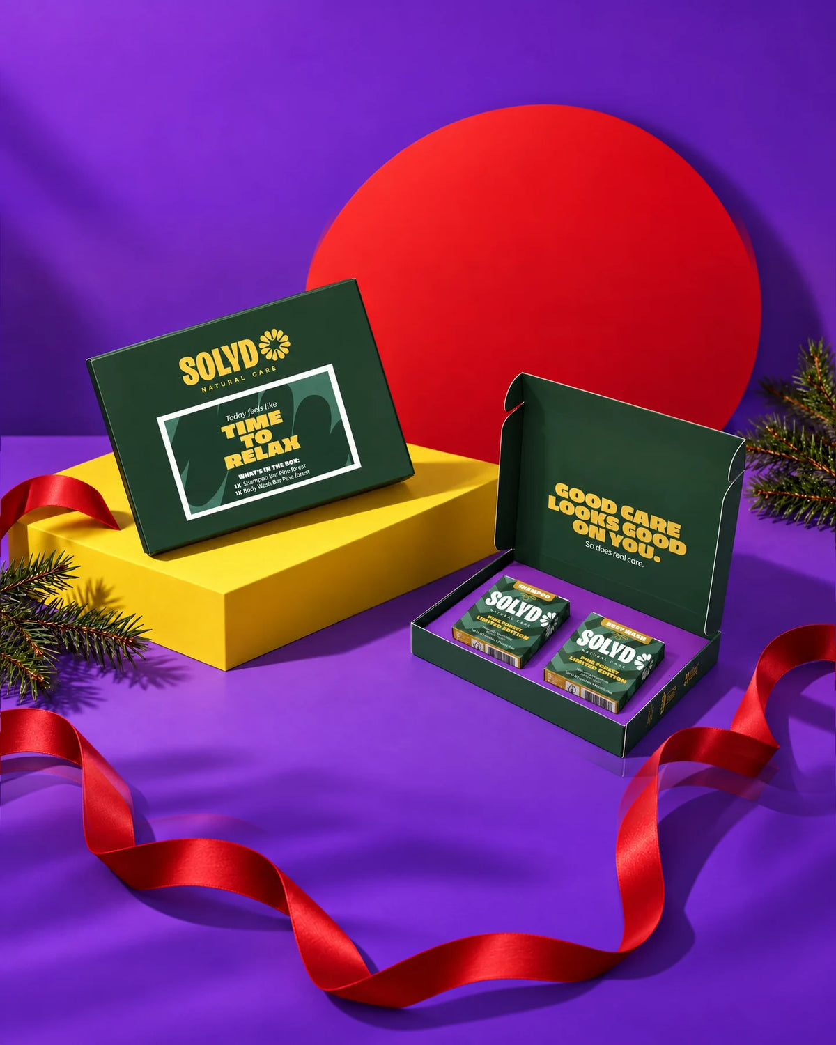 SOLYD giftbox Time to relax met Pine Forest Bars in paarse wintersfeer