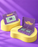 Giftbox 'You deserve real good care' op gele sokkels in paarse studio
